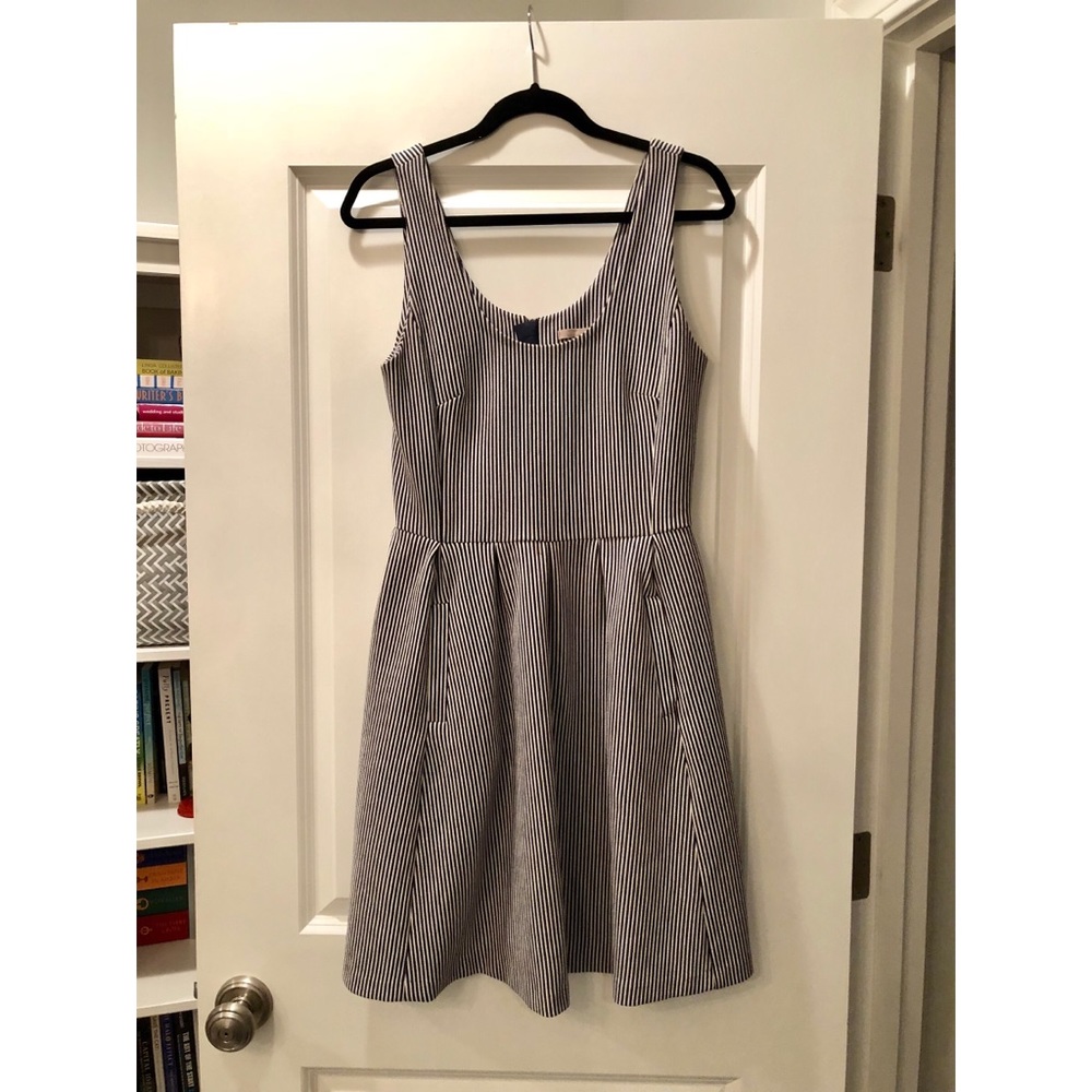 Banana Republic Navy and White Striped Midi Dress